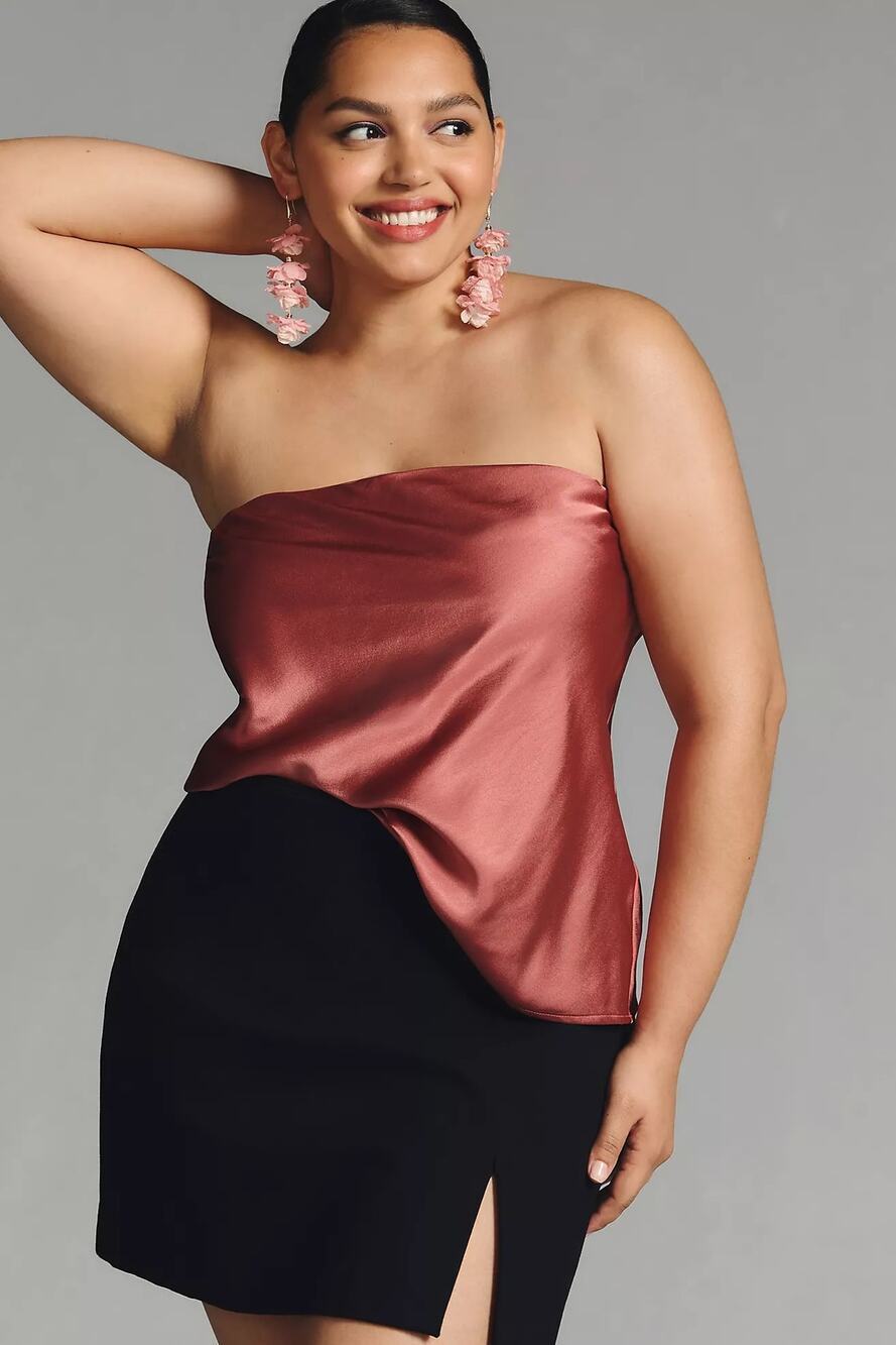 Anthropologie | Shine Satin Preppy Tube Top in Mauve Going Out Preppy Sz 2X